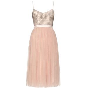 Needle & Thread x BHLDN Coppelia 2 / XS Pink Silver Beaded Bodice Tulle-Skirt